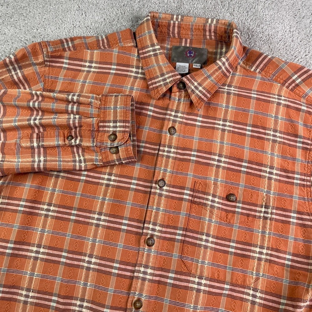 The Territory Ahead Shirt Mens XXL Tall Orange Plaid Dobby Textured Button Up
